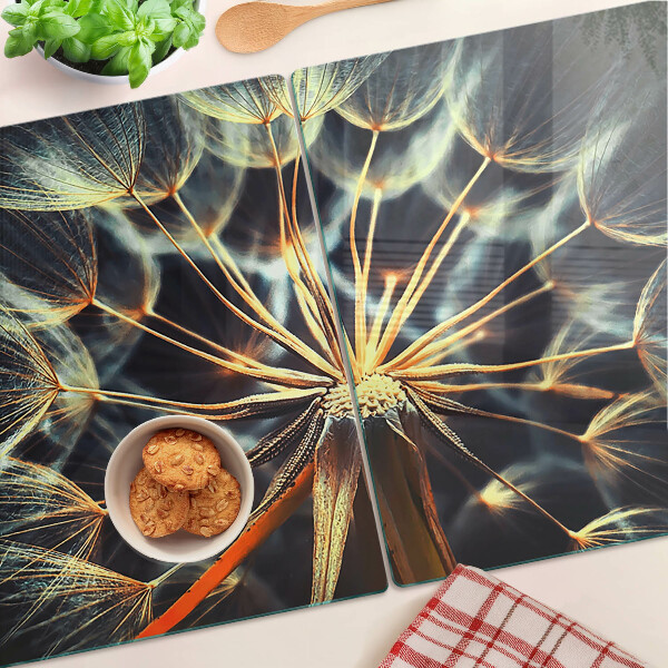 Glas schneidebrett Löwenzahn in der Makrofotografie