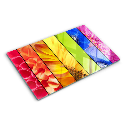 Glas-Schneidebrett mit Blumenmotiven in intensiven Farben