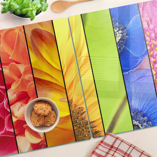Glas-Schneidebrett mit Blumenmotiven in intensiven Farben