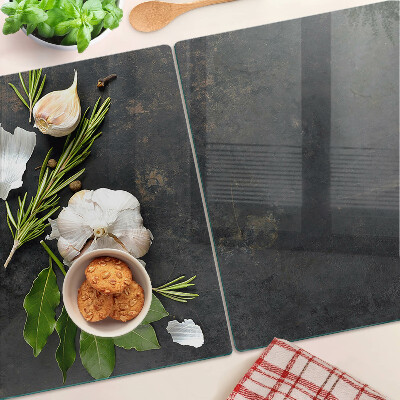 Schneidebrett Glas mit Motiv aus Blumen und Kräutern auf Marmorgrund