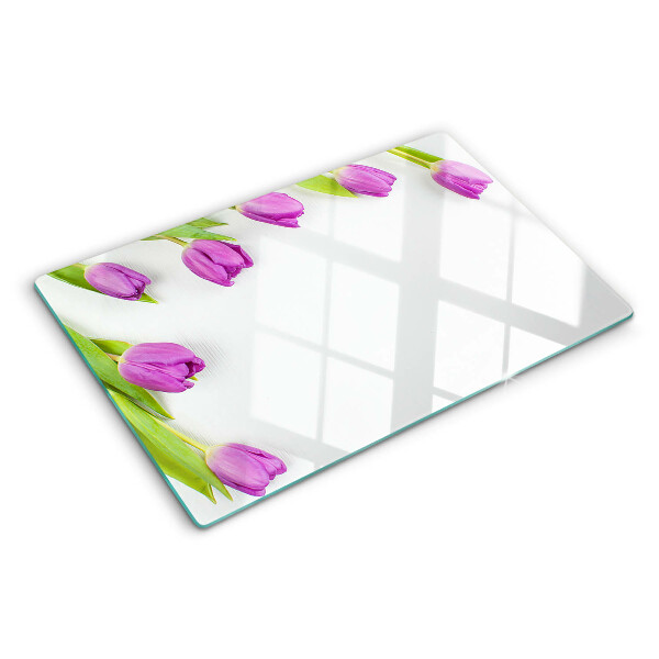Schneidebrett mit Tulpenmotiv auf weißem Hintergrund