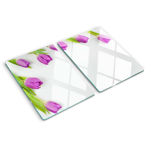 Schneidebrett mit Tulpenmotiv auf weißem Hintergrund