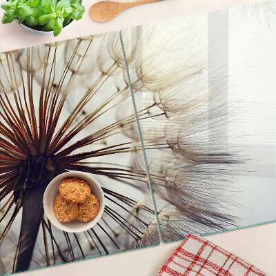 Schneidebrett Glas mit Motiv 'Löwenzahn im Licht'