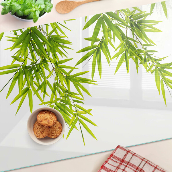 Schneidebrett aus Glas mit Motiv „Bambusblätter vor dem Fenster“