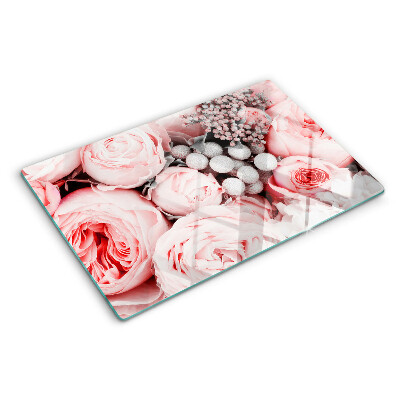 Schneidebrett mit Rosenmuster in Rosatönen