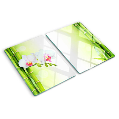 Glas-Schneidebrett mit Orchideen- und Bambusmotiv