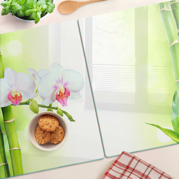 Glas schneidebrett Orchideen und Bambus