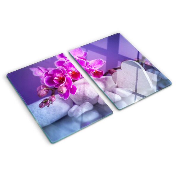 Schneidebrett glas Orchideen auf Steinen