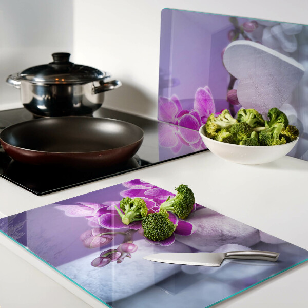 Schneidebrett glas Orchideen auf Steinen