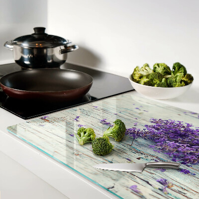 Glas-Schneidebrett mit Lavendelmotiv auf Holzoptik