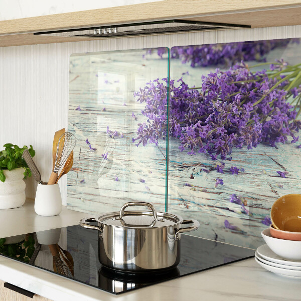 Glas-Schneidebrett mit Lavendelmotiv auf Holzoptik