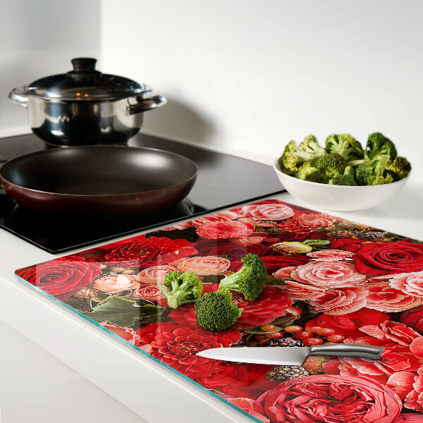 Schneidebrett Glas mit Blumenmuster und Rosenmotiv