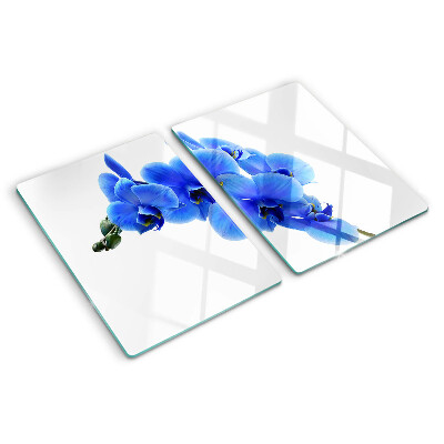 Glas-Schneidebrett mit Motiv blauer Orchideen