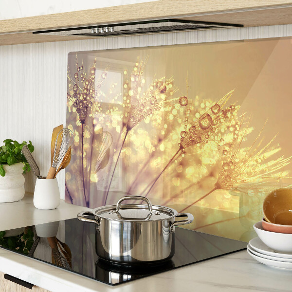 Schneidebrett Glas mit Motiv aus Blumen und Wassertropfen