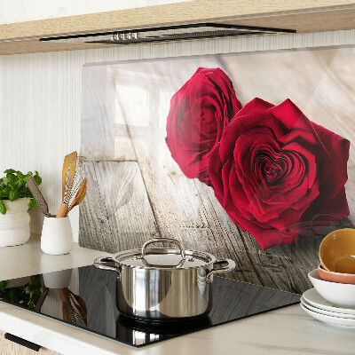 Schneidebrett glas Rote Rosen auf Holzgrund