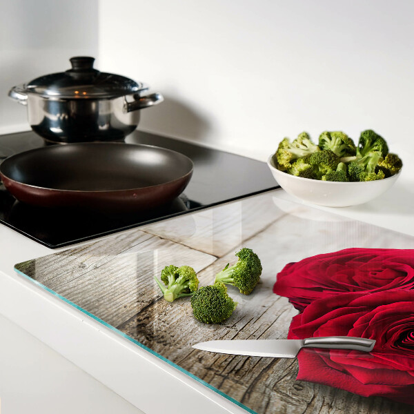 Schneidebrett glas Rote Rosen auf Holzgrund