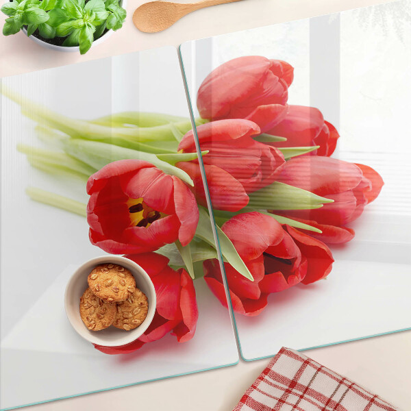 Schneidebrett Rote Tulpen auf weißem Hintergrund