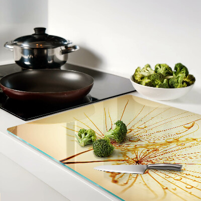 Schneidebrett Glas mit Blumenmotiv und Wassertropfen