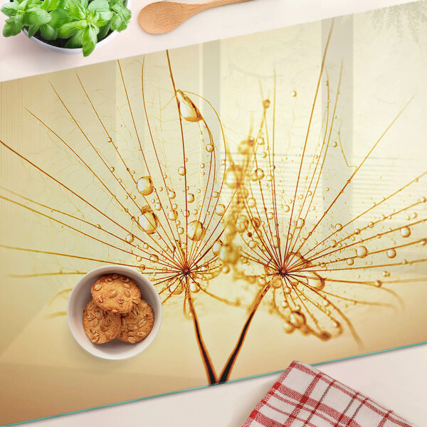 Schneidebrett Glas mit Blumenmotiv und Wassertropfen