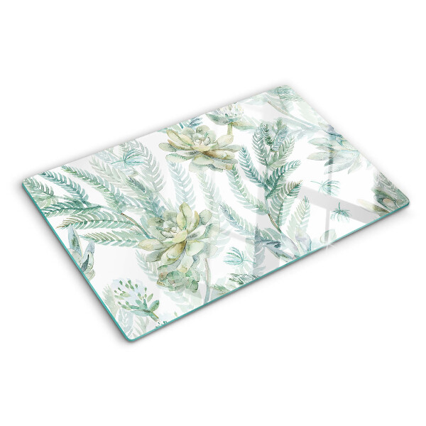 Glas schneidebrett Sukkulente Pflanzen und Blätter