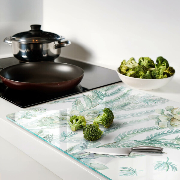 Glas schneidebrett Sukkulente Pflanzen und Blätter