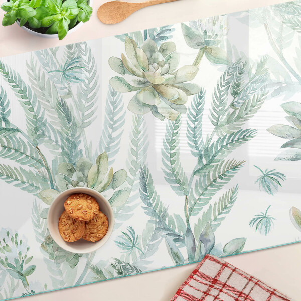 Glas schneidebrett Sukkulente Pflanzen und Blätter