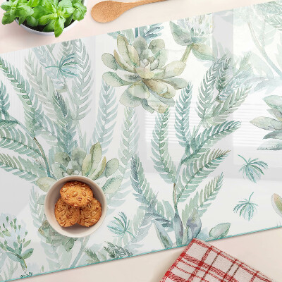 Glas schneidebrett Sukkulente Pflanzen und Blätter