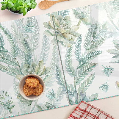 Glas schneidebrett Sukkulente Pflanzen und Blätter