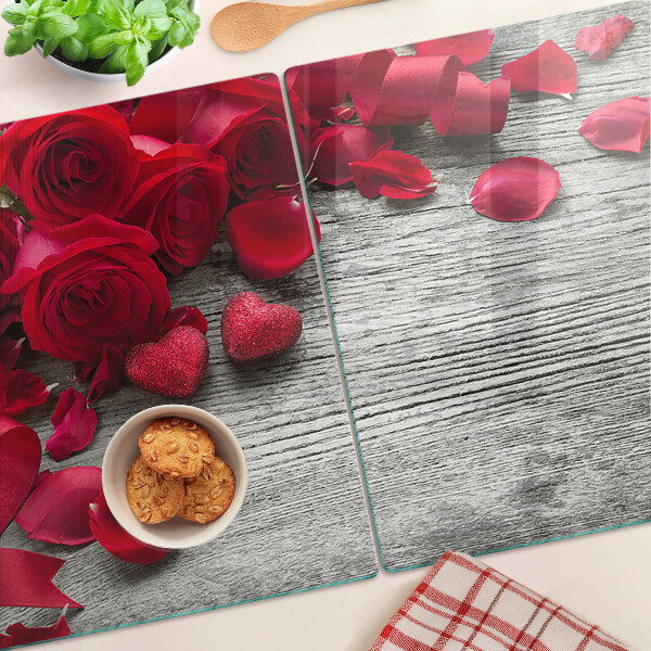 Schneidebrett mit Rosen- und Herzblattmotiv