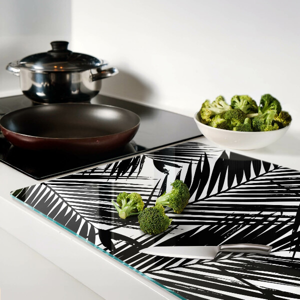 Schneidebrett glas Palmenblätter in Schwarz und Weiß