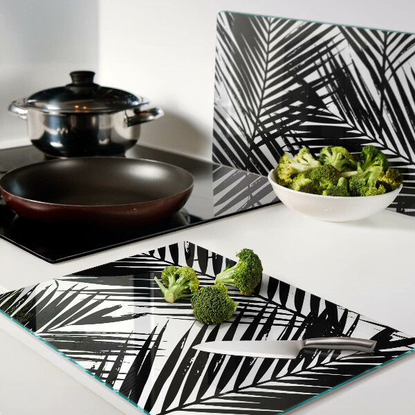 Schneidebrett glas Palmenblätter in Schwarz und Weiß