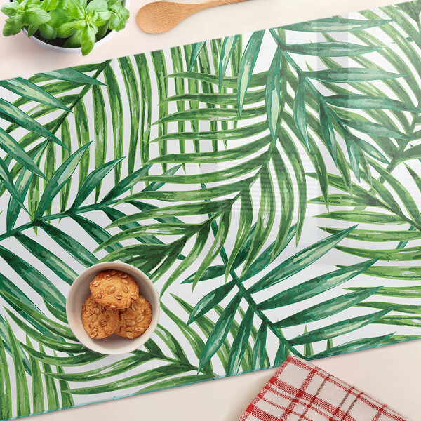 Schneidebrett mit Palmenblattmotiv in Grüntönen