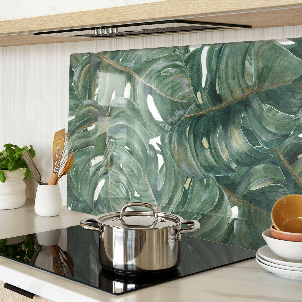 Schneidebrett Glas mit Monstera-Blättern bedruckt