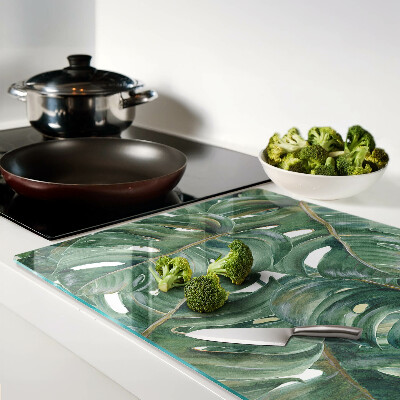 Schneidebrett Glas mit Monstera-Blättern bedruckt