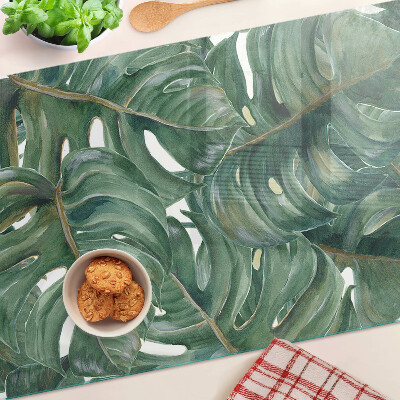 Schneidebrett Glas mit Monstera-Blättern bedruckt