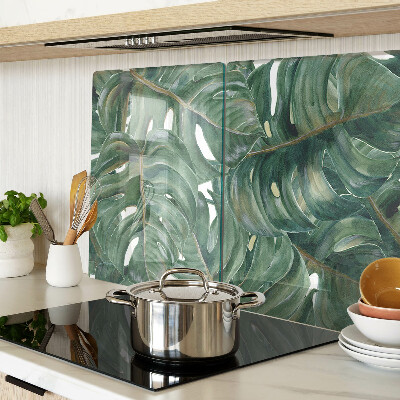 Schneidebrett Glas mit Monstera-Blättern bedruckt
