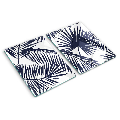 Glas schneidebrett Palmenblätter auf weißem Hintergrund