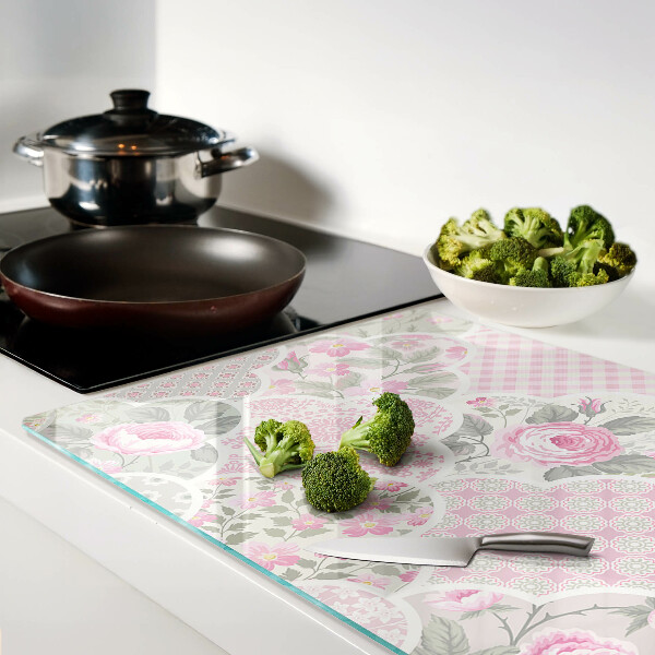 Schneidebrett glas Blumenmuster in Pastelltönen