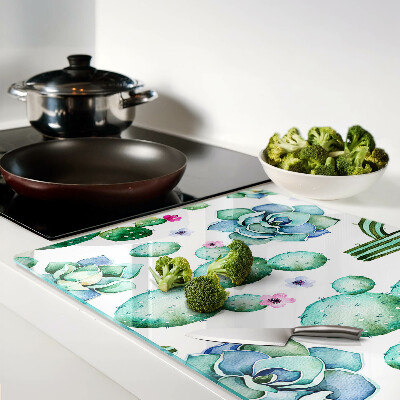 Schneidebrett mit Motiv aus Kakteen und Sukkulenten