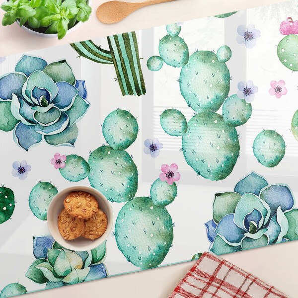 Schneidebrett mit Motiv aus Kakteen und Sukkulenten
