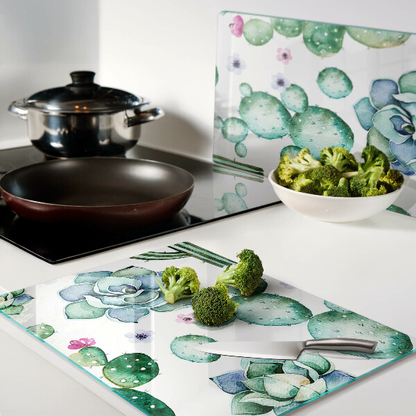 Schneidebrett mit Motiv aus Kakteen und Sukkulenten