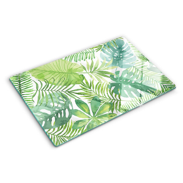 Schneidebrett glas Pflanzenmotiv mit Blättern