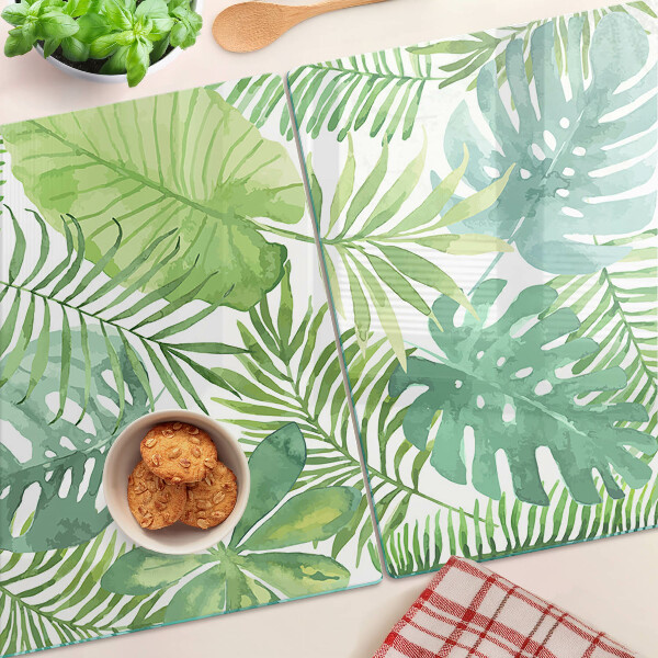 Schneidebrett Glas mit Pflanzenmotiv und Blatt-Design