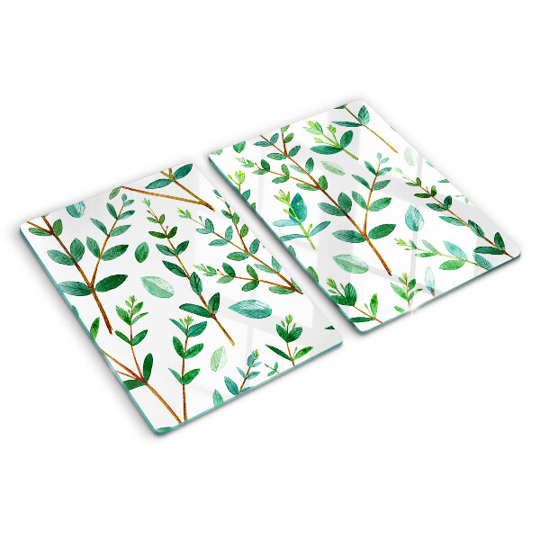 Schneidebrett mit grünem Blatt- und Zweigmotiv