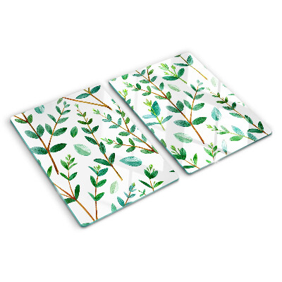 Schneidebrett mit grünem Blatt- und Zweigmotiv
