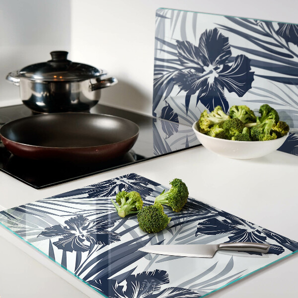 Schneidebrett Glas mit tropischem Blumenmotiv