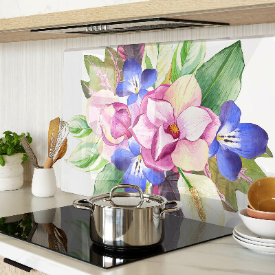 Schneidebrett mit Blumenmuster mit rosa und blauen Blüten