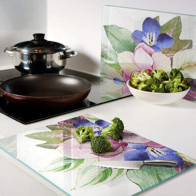 Schneidebrett Blumenmuster mit rosa und blauen Blüten