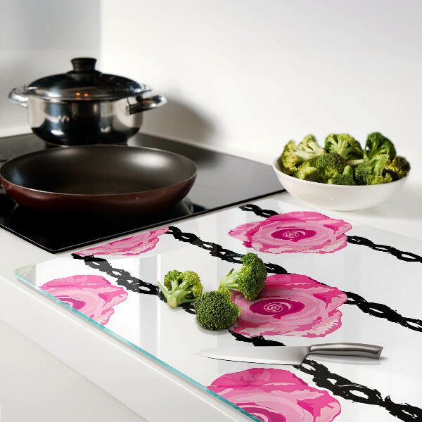 Schneidebrett glas Rosen auf schwarzem Hintergrund