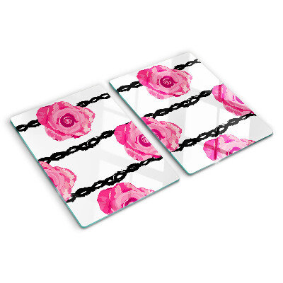 Schneidebrett Glas mit Rosenmotiv auf schwarzem Hintergrund